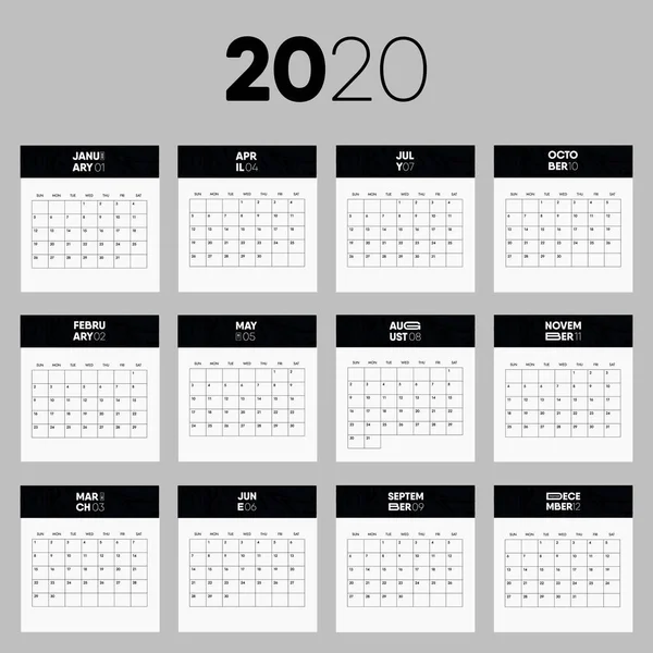 Ren 2020 Kalender Vektor Design Evenemangsplanerare Office Utskrivbara Enkla Kalender — Stockfoto