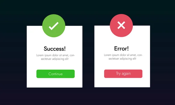 Success and Error info message ui banners. Web tab template for Aproved and Rejected, Yes and No, Accepted and Denied tab vector design.