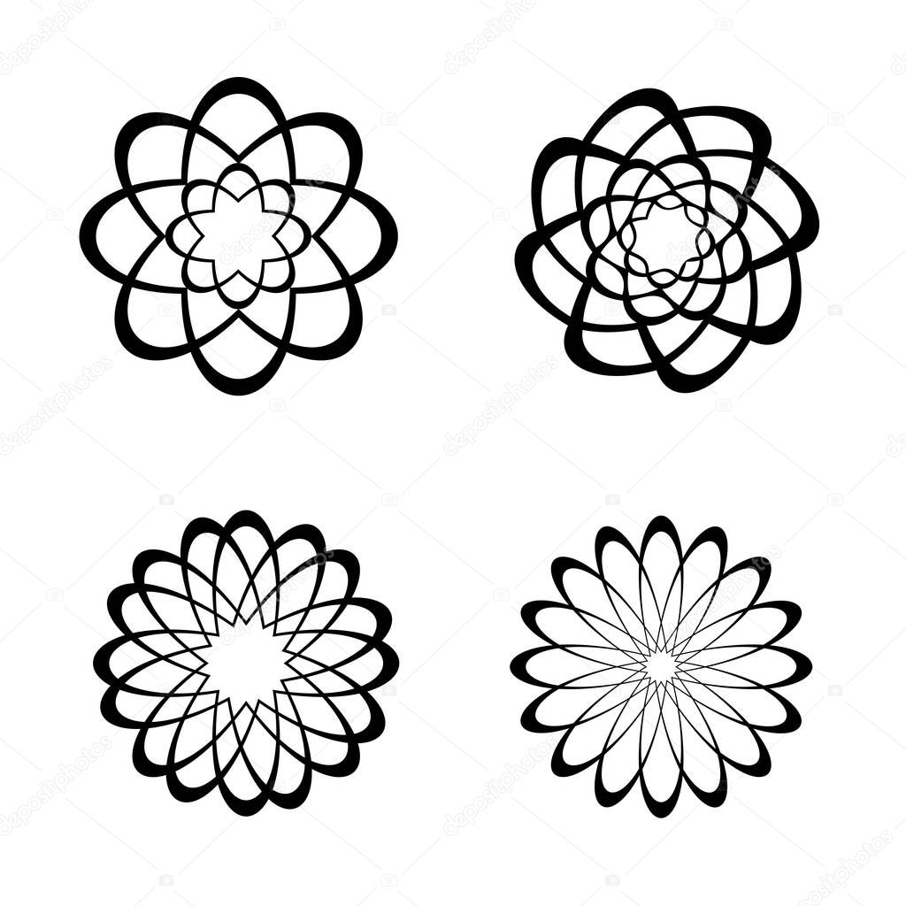 Set of elegant flower logo shapes. Symmetrical ornament icon signs