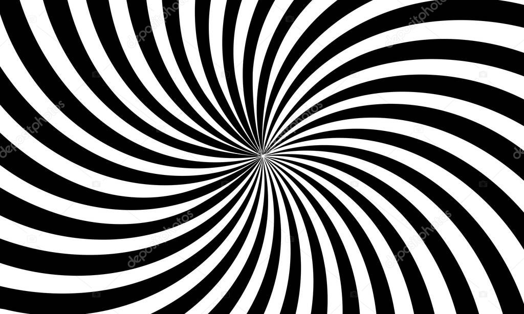 Abstract optical illusion background vector design. Psychedelic striped black and white backdrop. Hypnotic pattern.