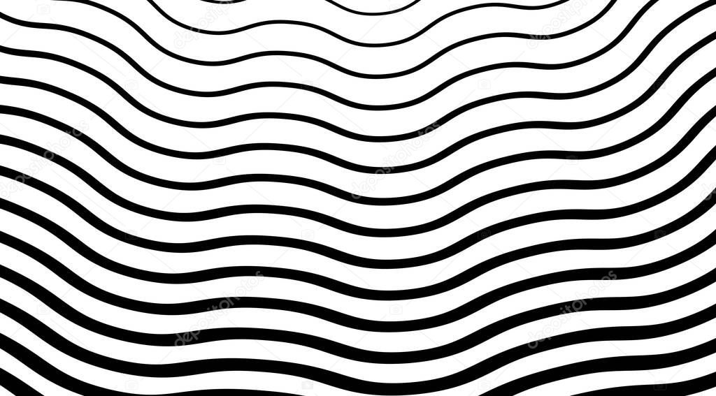 Wavy linear vector background. Black stripes. 