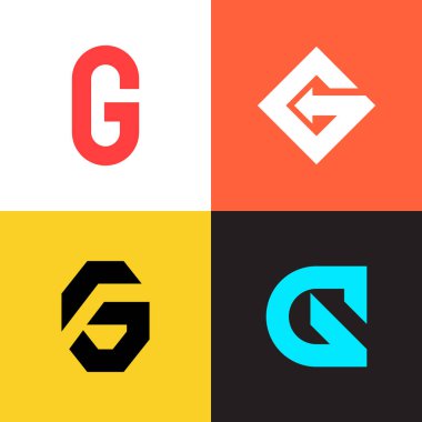 G harfi amblem işaretleri koleksiyonu. Vektör şirketi logosu ayarlandı.