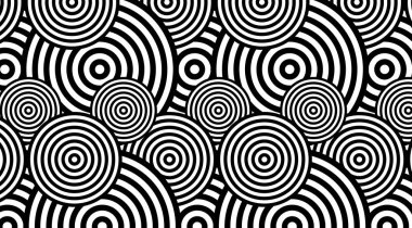 Moda dairesel siyah beyaz model arka plan vektör tasarımı. Optik illüzyon arka planda dönüyor.