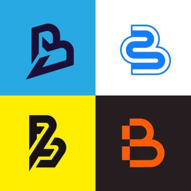 B harfi logo koleksiyonu vektör tasarımı. Şirket monogram logot simgeleri ayarlandı.