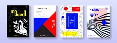 Modern havalı kümesi vektör tasarımını kapsar. Fütürist geometrik posterlerin koleksiyonu.