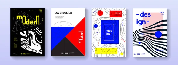 Uppsättning Moderna Coola Omslag Vektor Design Samling Futuristiska Geometriska Affischer — Stockfoto