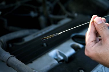 Yağ seviye bir araba motoru kontrol. Hizmet araçları