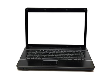 Beyaz arkaplanda siyah dizüstü bilgisayar