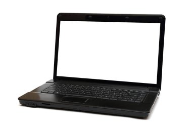 Beyaz arkaplanda siyah dizüstü bilgisayar