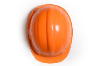 Turuncu Emanet kask beyaz arka plan üzerinde izole şapka.