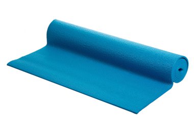 Beyaz bir arka plan mavi yoga mat