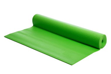 beyaz zemin üzerine yeşil yoga mat