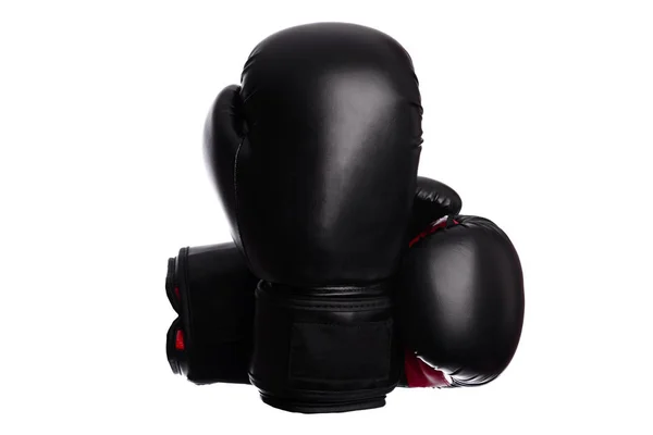 Две скрещенные черные боксерские перчатки на белом фоне — стоковое фото
