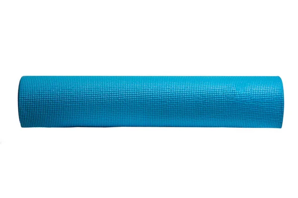 Esterilla de yoga azul sobre un fondo blanco — Foto de Stock