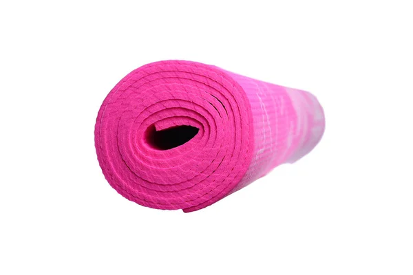 Alfombra de yoga amarillo rosa sobre un fondo blanco — Foto de Stock