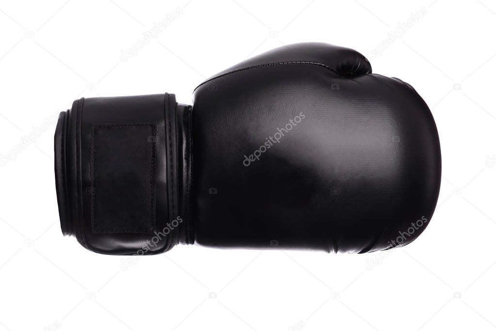 one black boxing mitts on a white background