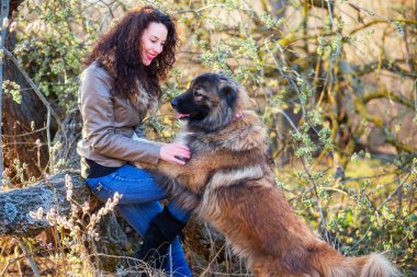 Kafkas çoban köpeği ile oynayan kız sonbahar