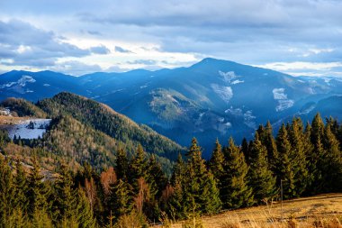 Doğal kış görünümü Karpat dağın zirvesinde
