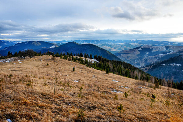 Scenic winter view on top of the Carpathian mountain