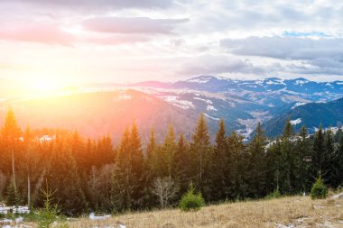 Doğal kış görünümü Karpat dağın zirvesinde