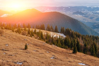 Doğal kış görünümü Karpat dağın zirvesinde