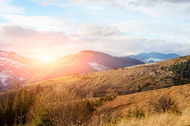 Doğal kış görünümü Karpat dağın zirvesinde
