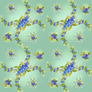  Yeşil berry desen, bluberry ile arka plan bırakır.