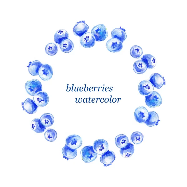 蓝莓圆框架水彩 — 图库照片