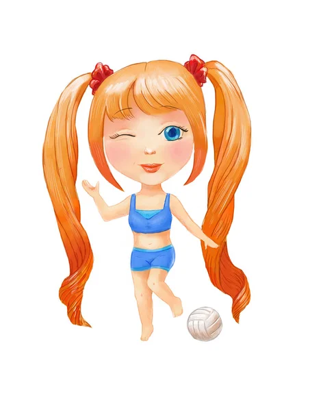 Cartoon little girl illustration. Chibi drawing. Anime children — Stock Photo, Image