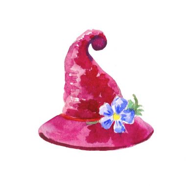 Sihirli şapka. İllüstrasyon izole beyaz. Çizgi film suluboya dr