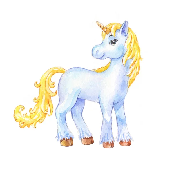 Schattige kleine blauwe unicorn aquarel — Stockfoto