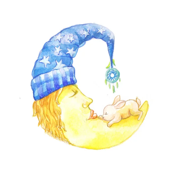 Un fabuleux mois mignon d'aquarelle, une illustration de la lune — Photo