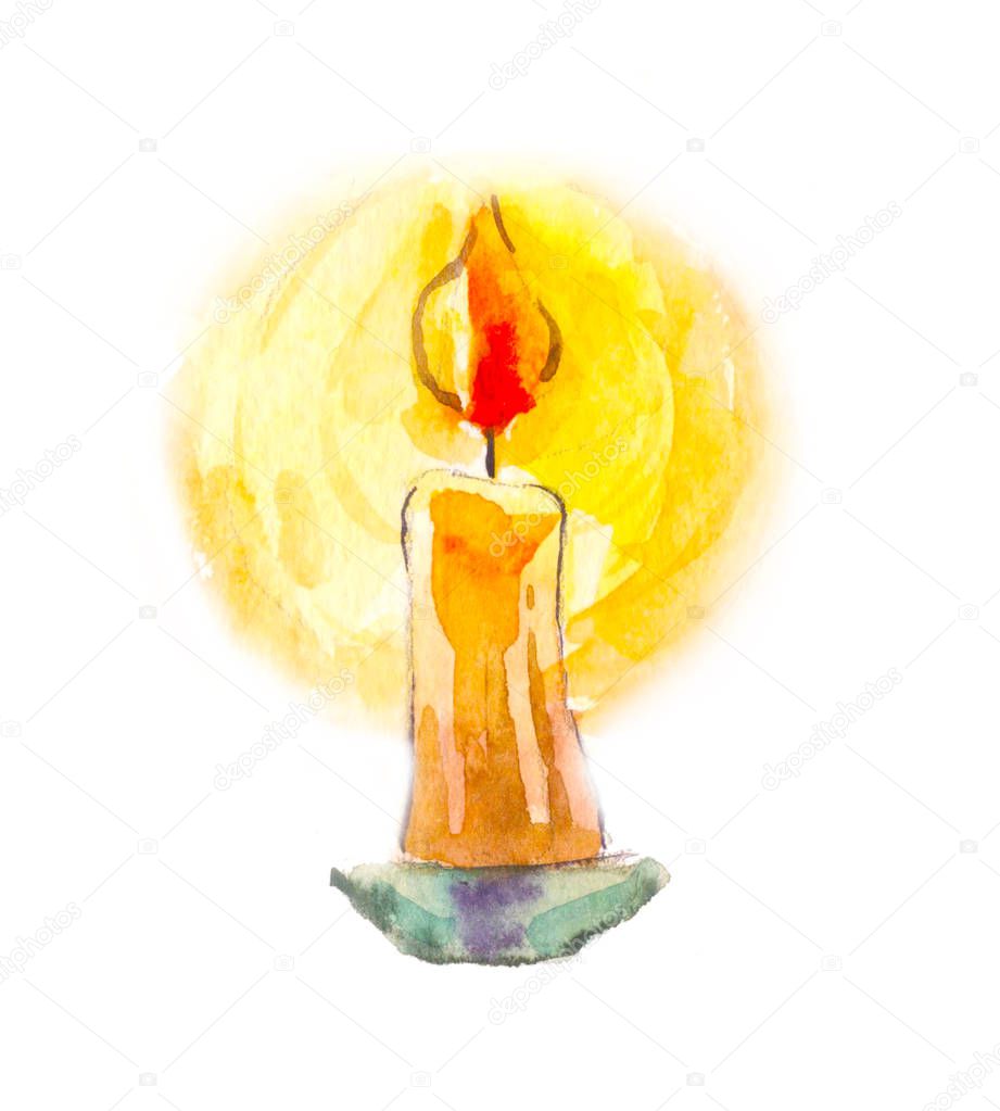 Candle in watercolor. Mystical image. Divination, the symbol of 