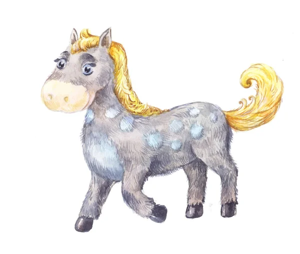 Kreslený kůň s akvarelem. Dětská kresba — Stock fotografie