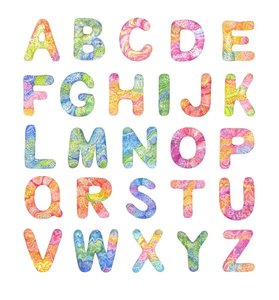 Decorative color alphabet, hand-painted by watercolor. Round car — Stock Photo, Image