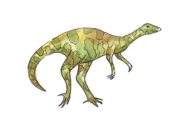 Акварельная иллюстрация динозавра. Зеленые аллозавры — стоковый вектор