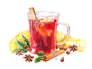 Suluboya mulled şarap. Christmas illüstrasyon izole beyaz