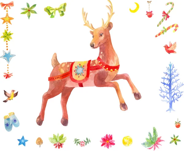 Aquarelle cerf de Noël — Image vectorielle