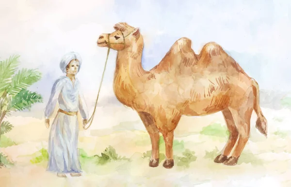 Scène Egypte avec chameau et chasseur — Image vectorielle