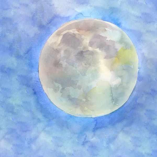 Акварель луна на голубом фоне неба — стоковое фото