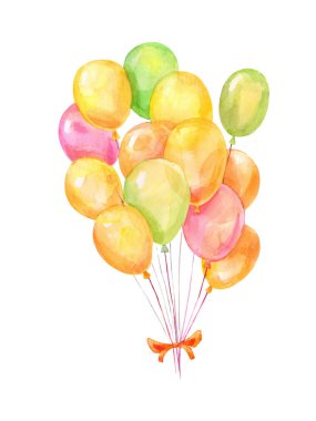Sarı, yeşil, orunge yığını ballons beyaz arka plan üzerinde.