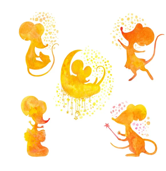 Ratones de oro año nuevo. Personajes de dibujos animados amarillos aislados —  Fotos de Stock