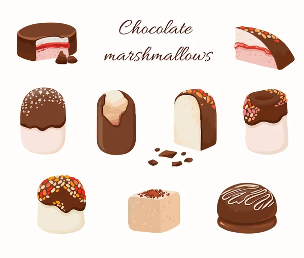 Векторні шоколадні маршмеладні торти в мультиплікаційному стилі — стоковий вектор
