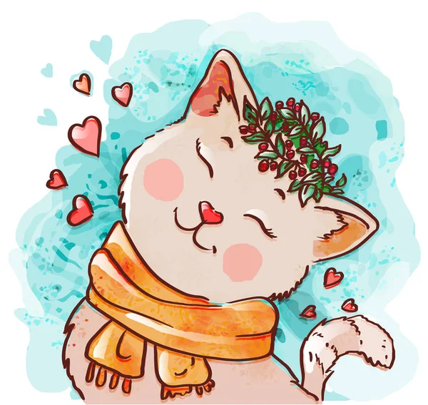 Cute kat in sjaal — Stockvector