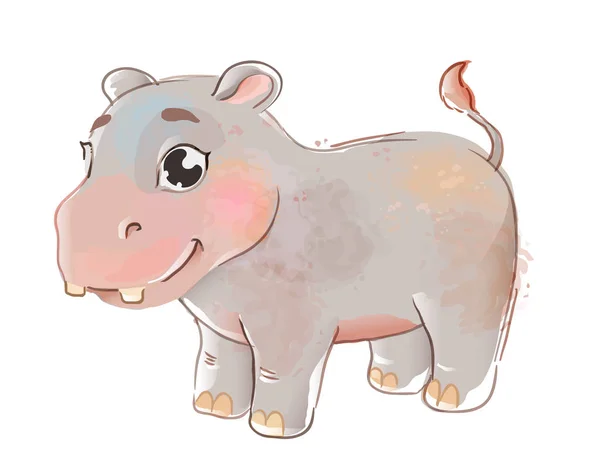 Hipopótamo bebé giro. Pequeno vetor hipopótamo —  Vetores de Stock