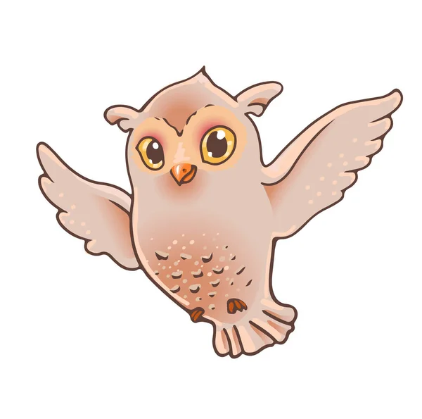 卡通飞行猫头鹰 适用于贴纸 儿童标识 鸟类图解的可爱鸟 — 图库矢量图片