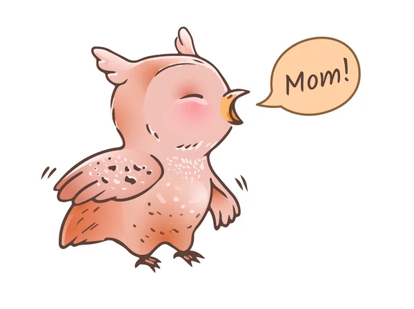 Émoji Vecteur Bébé Oiseau Petite Chouette Dessin Animé Illustration Enfants — Image vectorielle