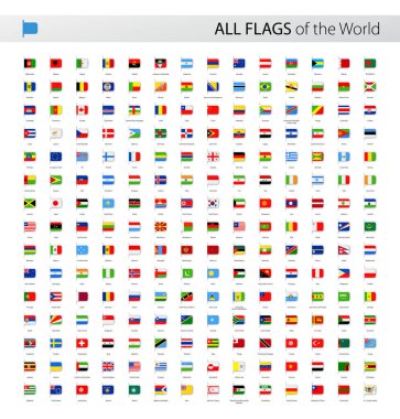 Tüm dünya yer işareti etiket vektör bayraklar - koleksiyon