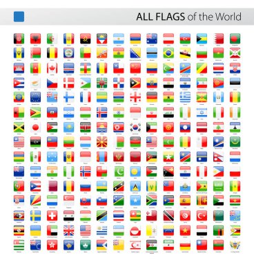 Tüm dünya kare parlak vektör bayraklar - koleksiyon