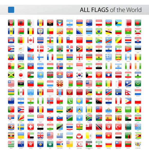 Все Блестящие векторные флаги на площади мира - Коллекция

